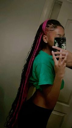 Bohemian Braids With Pink Peekaboo, Knotless Braids With Color Pink, Knotless With Skunk Stripe, Small Peek A Boo Knotless Braids, Small Long Knotless Braids With Color, Pink And Black Boho Knotless Braids, Smeduiem Knotless With Color, Xs Knotless Braids Color, Peak A Boo Braids Black Women