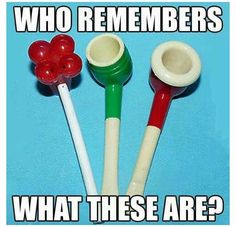 three toothbrushes and two spoons with the words who remembers what these are?