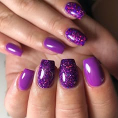 Purple Gel Nails, Purple Glitter Nails, Purple Nail Art, Nails Purple, Purple Nail Designs, Fancy Nails Designs, Pretty Nail Designs, Pretty Nail Art Designs, Pretty Nail Art