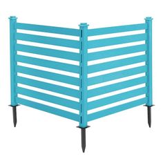 an image of a blue fence with spikes on the top and bottom bars attached to it