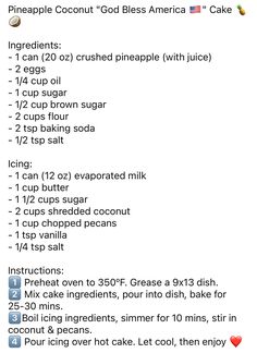 the recipe for pineapple coconut oil cake is shown in this screenshot, with instructions on how to make it