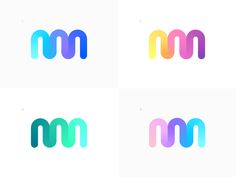 four different logos designed to look like the letter m and m, each with different colors