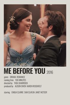 a movie poster for the film me before you, with an image of a man and woman