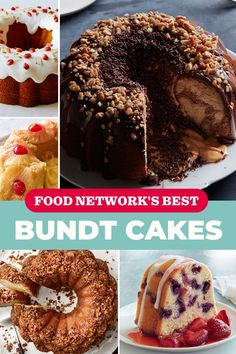 several different types of bundt cakes with the words, food network's best bundt cakes