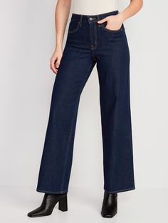 High-Waisted Wow Wide-Leg Jeans for Women | Old Navy Dark Wash High Waisted Jeans, Jean Beige, High Waisted Wide Leg Jeans, Jeans Cargo, Jeans Mom, Long Jeans, Perfect Jeans, Old Navy Jeans, Best Jeans