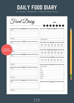 the daily food diary is shown with a pencil