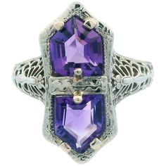 1920s 14K White Gold Filigree 3 Carat Amethyst Ring 1920s Engagement Ring Vintage, 1920s Engagement Ring, Whimsical Ring, Whimsical Butterfly, Filigree Ring Gold, Butterfly Motif, Red Tourmaline, Rich Purple