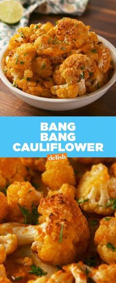 a plate filled with cauliflower next to a bowl full of cauliflower