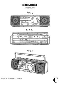 an old fashioned boombox is shown in black and white, with the words boombox below it