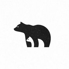 the bear and cub are depicted in this black and white logo designed by person, who has been named after his mother