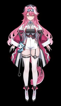 an anime character with pink hair and white shorts