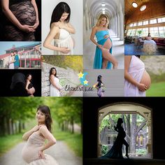 a collage of pregnant women posing for pictures in their gowns and tutuses