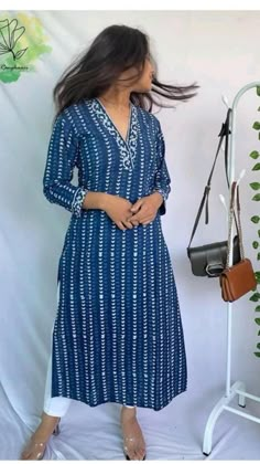 New variable  • *clothing i will paint my mood blue*   Buy this beautiful indigo kurta and pant from Le_clothing.    Fabric - Cotton 60/60  *Size  M/38 L/40  xl/42  xxl/44  xxxl/46*  ♥️*Price 895 🆓✈️  Reddy to dispatch keep posting Indigo Kurti Designs, Indigo Kurta, Dress Designs For Stitching, Salwar Neck Designs, Stylish Kurtis, Kurtis Design, Stylish Kurtis Design, Simple Kurta