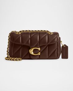 Coach "Tabby" shoulder bag in quilted leather     Sliding, detachable chain shoulder strap    Flap top with C magnetic closure     Divided interior     Lining: Leather    Approx. 4.3"H x 7.8"W x 2.8"D    Item Weight (Lbs.): 0.9    Spot clean    Imported Autumn Neutrals, Coach Tabby 26, Room Necessities, Spooky Basket, Tabby Shoulder Bag, Coach Tabby, Mocha Mousse, Handbags Design, Fall Bags