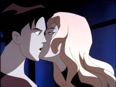 an animated image of two people with long hair, one is kissing the other's head