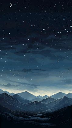 the night sky is full of stars and clouds, with mountains in the foreground