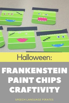 Frankenstein monster craft for preschool speech and language! Cute idea for Halloween speech therapy! Frankenstein Bulletin Board Ideas, Simple Halloween Crafts, Halloween Speech Therapy Activities, October Themes, Speech Therapy Activities Preschool, Speech Therapy Crafts, Craft For Preschool, Early Intervention Speech Therapy