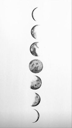 the phases of the moon are shown in this black and white photo, with one half drawn