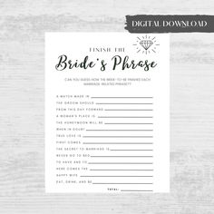 the printable bridal's phase game is shown on a white wooden background