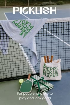 an advertisement for picklish on a tennis court