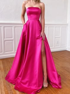 Fuchsia Prom Dress Strapless Sleeveless A-Line Satin Long 2024 is made-to-order by professional tailors. You can choose from 40+ colors and sizes 2 to 16W. This chic dress is also perfect as your wedding guest dress. Product Details: Silhouette:A-Line/Princess;Season:Spring , Summer , Fall , Winter;Fabric:Satin;Neckline:Strapless;Waist:Natural;Sleeve:Sleeveless;Back Style:Lace Up;Hemline/Train:Sweep/Brush Train;Shown Color:Fuchsia Pink Satin Prom Dress, Prom Dress With Pockets, Strapless Evening Dress, Strapless Prom Dress, Prom Dresses With Pockets, Party Mode, A Line Prom Dresses, Satin Prom Dress, Long Prom Dress