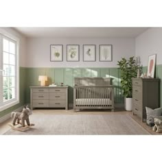 By featuring exclusively 90-degree details, the Denman furniture collection adds a transitional, contemporary feel to any nursery. This 3-piece nursery set includes the Denman 4-in-1 Convertible Crib, the Denman Dresser, and the Denman Chest. The Denman collection is available in 2 sophisticated finishes: Crescent Gray and Midnight Gray. The Denman 4-in-1 Convertible Crib can be converted from a crib into a toddler bed, daybed, and full-size bed, intended to grow with your child from baby to tee Two Tone Nursery Walls, Nursery Grey Furniture, Gray Crib Nursery, Dresser Unit, Grey Nursery Boy, Gender Neutral Baby Nursery, Grey Crib, Changing Table Topper, Wood Nursery