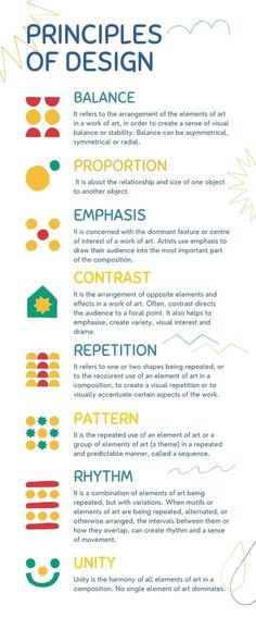 an info sheet describing the different types of elements in a design process, including numbers and colors