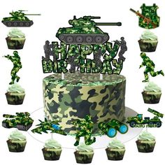 Camouflage Party Cake Topper - Camo Cupcake Toppers Green Camo Happy Birthday Decoration Army Theme 36pcs Cupcake Decorations Perfect for Camo Party, Soldier Theme, Tank Theme, Military Party Camo Graduation Party Ideas, Camo Cupcakes, Camouflage Party, Army Theme, Happy Birthday Decoration, Camo Party, Military Party, Cupcake Decorations, Military Kids