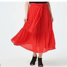 Gibson Red Tiered Skirt. Belted Waist And Flowy Hem. From Gibson Look. Features: Tiered Ruffle Design, Tie Belt At Waist, Elastic Back, Fully Lined, Mid Length Rise: At The Waist Fit: Relaxed Fit; Generously Cut With Maximum Wearing Ease Plus Length 34" To 35" Content: 100% Rayon Size 1x New With Tags Perfect For Holidays Especially A Valentines Date! Gold Pleated Skirt, Belted Midi Skirt, Goth Skirt, Bow Skirt, Tiered Midi Skirt, Dressy Skirts, Overlay Skirt, Striped Maxi Skirts, Red Midi