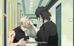 an anime scene with two men talking to each other