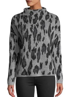 Neiman Marcus Cashmere Collection Leopard-Jacquard Mock-Neck Sweater NWT $348 STYLE: LCF19_TXHXL   SIZE M     Neiman Marcus sweater in leopard-jacquard cashmere.     Mock neckline.     Dropped shoulders.     Long sleeves.     Boxy fit.     Straight hem.     Pullover style.     Length 25", Armpit to Armpit 22.5", Hem 24", Center Back to Sleeve Hem 34"    100% Cashmere.     Dry clean. Leopard Print Sweater, Heart Sweater, Mock Neckline, Pattern Sweater, Mock Neck Sweater, Last Call, Printed Sweater, Clearance Sale, Grey Sweater