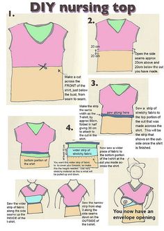 how to make an easy nursing top with pictures on the front and side, including instructions for