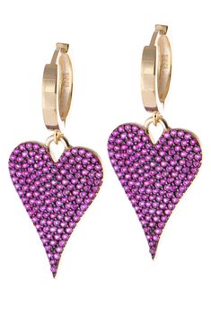 Pavé cubic zirconia brings lovely shimmer to these huggie hoop earrings anchored by resonant hearts. Style Name:Shymi Pavé Heart Drop Huggie Hoop Earrings. Style Number: 6278256. Hoop Earrings Style, Earrings In Gold, Huggie Hoop Earrings, Cubic Zirconia, Hot Pink, Coin Purse, 18k Gold, Gold Plate, Hoop Earrings