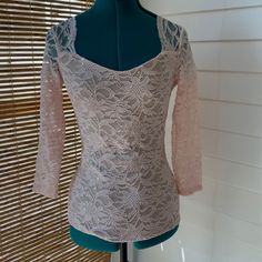 Pale Pink Boston Proper Lace Sequined Blouse Xxs. Never Worn. Beautiful Color And Sparkle. Good Stretch. 3/4 Sleeves. Measures About 15” Across Pit To Pit And About 12.5” Across Waist. Perfect Condition. Make An Offer! Fitted Mesh Top With Lace Detail For Party, Sequined Blouse, Boston Proper, Good Stretches, Pale Pink, Beautiful Colors, Boston, Top Blouse, Blouses