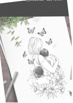 a drawing of two people hugging each other with butterflies flying around the image and text that reads