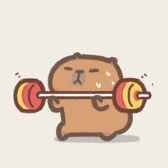 a cartoon bear lifting a barbell with one hand and the other arm behind it