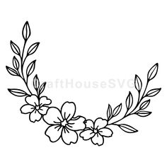 a flower frame with leaves and flowers in the middle, black and white on a white background