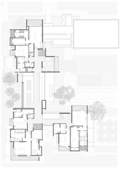 the floor plan for an apartment complex with multiple floors and two levels, all in black and white