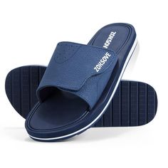 PRICES MAY VARY. [ Comfortable Slides for Men ] The soft PU top with hook look adjustable straps provides customized comfort. It is suitable for indoor and outdoor activities during summer days. [ Adjustable Slides for Men ] These men's summer slides have a hook-and-loop closure to ensure the best fit for you; Especially on those hot days when your feet need a bit more air. [ Cushioned Foam Insole ] With a high-quality memory foam insole, the men's open toe sandals offer excellent cushioning; Yo Slides For Men, Summer Slides, Mens Sandals Casual, Summer Footwear, Men Slides, Summer Slide, Beach Friends, Slides Slippers, Slides Sandals