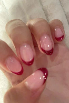 Clean Nail Inspo Almond, Pretty Burgundy Nails, Wine And Pink Nails, Nail Ideas With Natural Nails, Fall French Tip Nails Classy, Dark Red Almond French Tip Nails, Simple Nails For Homecoming, Aesthetic Nail Inspo Simple, Nail Ideas For A Red Dress