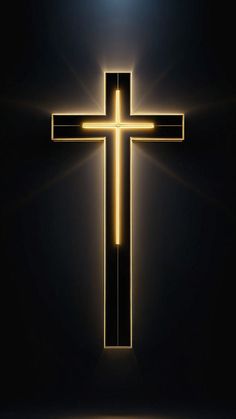 a glowing cross on a dark background with light coming from the top and below it