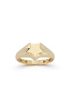 A star-shaped center draws the eye to a polished signet ring that's shaped from warm 14-karat gold. 2.2mm band width 14k gold Made in Turkey Classic Star-shaped Formal Jewelry, Star-shaped Yellow Gold Rings With Polished Finish, Classic 14k Gold Star Shaped Signet Ring, Star Signet Ring, Star-shaped Polished Finish Signet Ring For Anniversary, Star-shaped Signet Ring With Polished Finish For Anniversary, Star-shaped Polished Signet Ring For Anniversary, Classic Star-shaped Signet Ring With Polished Finish, Classic Star Shaped Signet Ring With Polished Finish