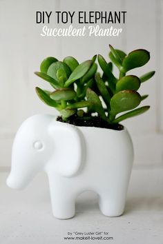 a white elephant planter with succulents in it