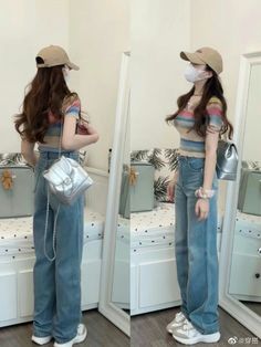 Beige Baseball Cap, Silver Shoulder Bag, Light Blue Denim Jeans, Simple Casual Outfits, Jeans Accessories, Clueless Outfits, Fashion Top Outfits, Outfit Inspo Casual