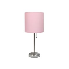 a pink lampshade with a silver base on a white background for use as a lamp