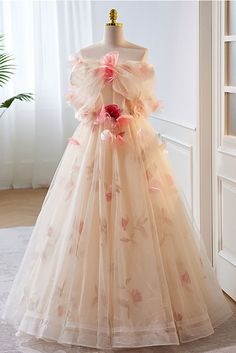 Prom Dress Off Shoulder, Delicate Gown, डिजाइनर कपड़े, Flower Prom Dress, Dress Off Shoulder, Cute Flowers, Perfect Prom Dress, Pretty Prom Dresses, Fairytale Dress