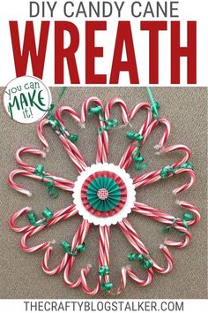 a candy cane wreath made out of candy canes with the words diy candy cane wreath