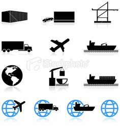 various types of transport and shipping icons on white background stock photo - budget clipart