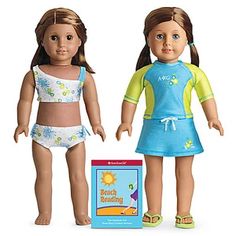 two dolls are shown next to each other with the book beach reading written on them