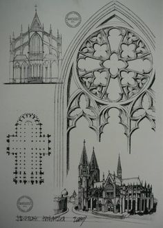 this is a drawing of the cathedral and other architectural details that were drawn in pencil